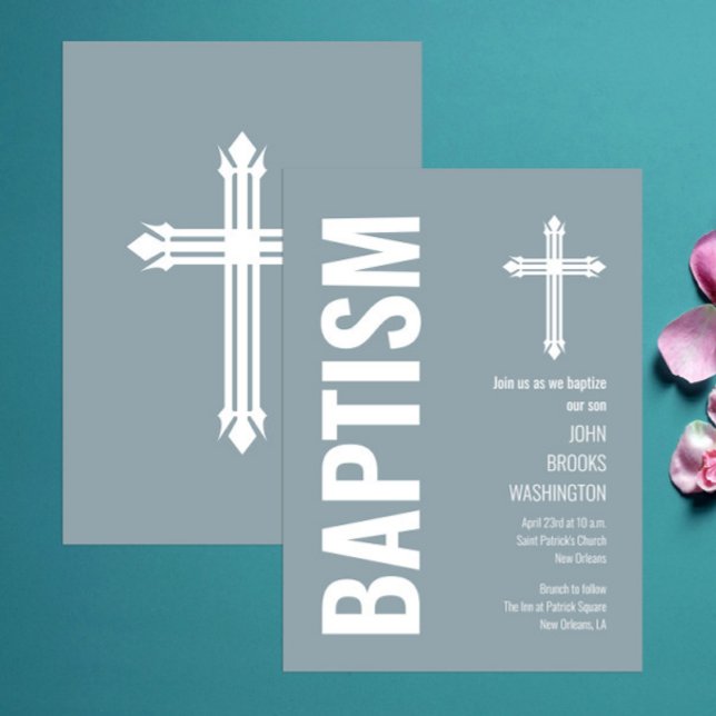 Elegant Dusty Blue Boys Baptism Invitation (Creator Uploaded)