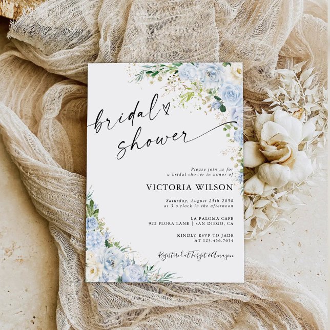 Elegant Dusty Blue Bridal Shower Invitation (Creator Uploaded)