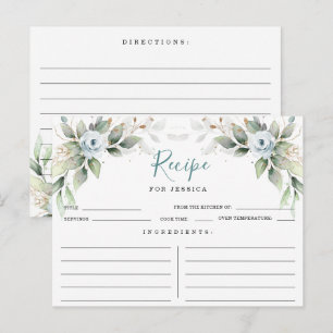 Elegant Dusty Blue Bridal Shower Recipe Card