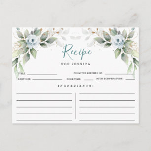 Elegant Dusty Blue Bridal Shower Recipe Card