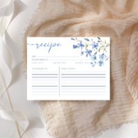 Elegant Dusty Blue Bridal Shower Recipe Card