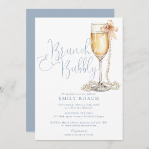 Elegant Dusty Blue Brunch And Bubbly Bridal Shower Invitation