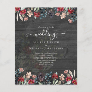 Elegant Dusty Blue Burgundy Floral Wedding Flyer