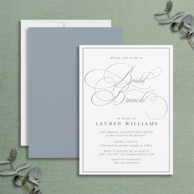 Elegant Dusty Blue Calligraphy Bridal Brunch Invitation (Creator Uploaded)