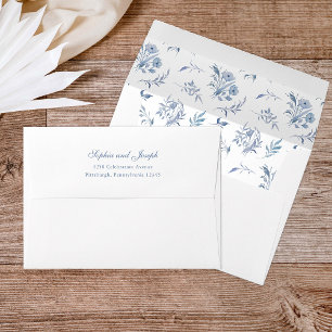 Elegant Dusty Blue Calligraphy Chinoiserie Wedding Envelope