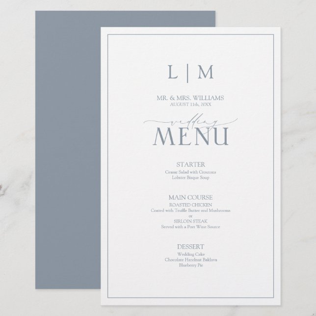 Elegant Dusty Blue Calligraphy Monogram (Front/Back)