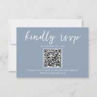 Elegant Dusty Blue Calligraphy QR Code Wedding