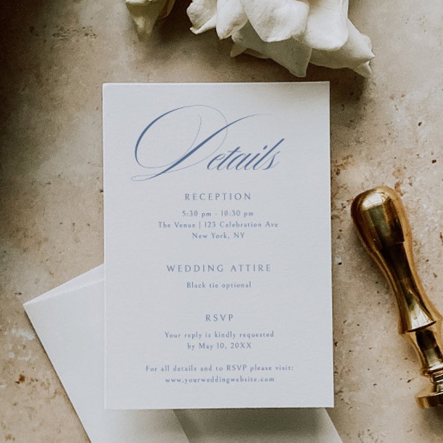 Elegant Dusty Blue Calligraphy Wedding Details Enclosure Card (Creator Uploaded)