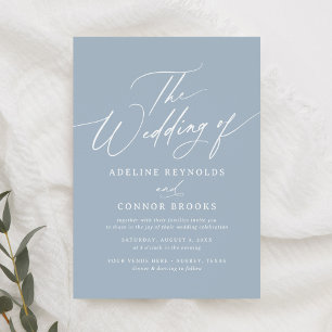 Elegant Dusty Blue Calligraphy Wedding Invitation