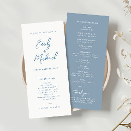 Elegant Dusty Blue Calligraphy Wedding Program Invitation