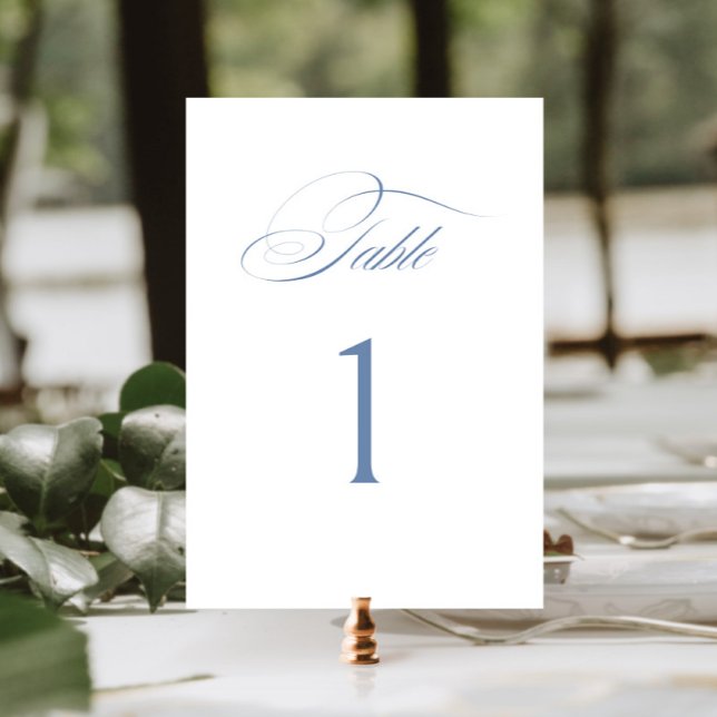 Elegant Dusty Blue Calligraphy Wedding Table Number (Creator Uploaded)