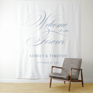 Elegant Dusty Blue Calligraphy Wedding Welcome Tapestry