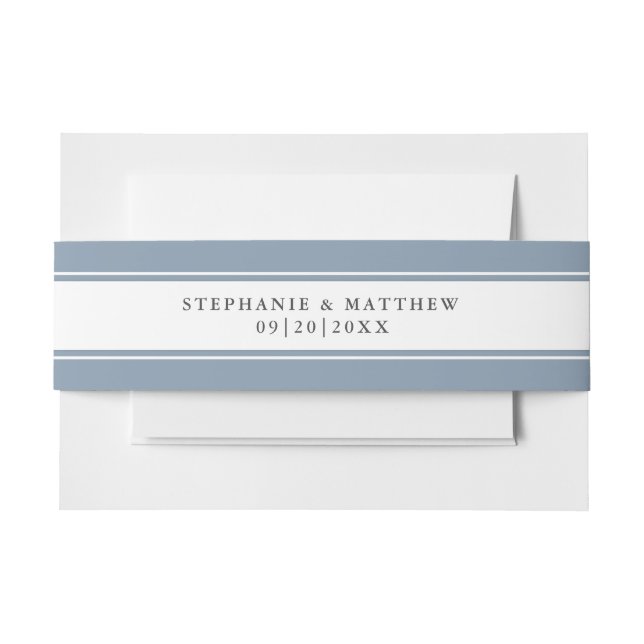 Elegant Dusty Blue Chic Border Wedding Suite Invitation Belly Band (Front Example)