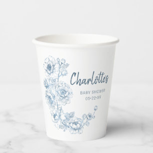 Elegant Dusty Blue Chinoiserie Baby Shower Paper Cups
