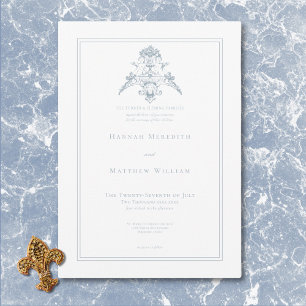 Elegant Dusty Blue Chinoiserie Cherub Wedding Invitation