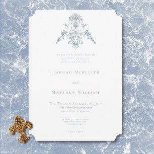 Elegant Dusty Blue Chinoiserie Cherub Wedding Invitation