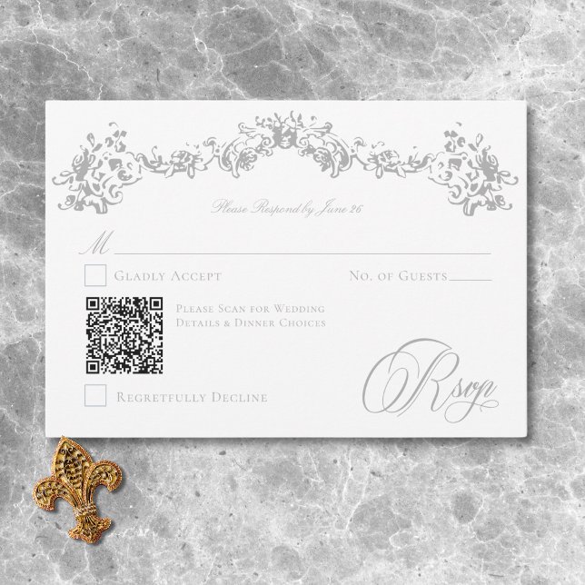 Elegant Dusty Blue Chinoiserie Cherub Wedding QR RSVP Card (Elegant Dusty Blue Chinoiserie Cherub Wedding QR RSVP Card)