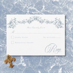 Elegant Dusty Blue Chinoiserie Cherub Wedding RSVP Card
