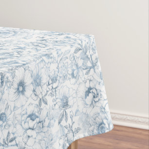 Elegant Dusty Blue Chinoiserie Floral Pattern Tablecloth