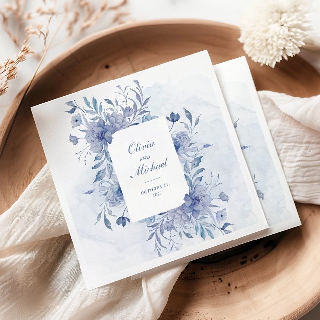 Elegant Dusty Blue Chinoiserie Floral Wedding Napkin (Creator Uploaded)