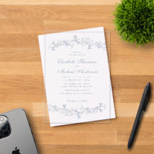 Elegant Dusty Blue Chinoiserie Watercolor Wedding Acrylic Invitations