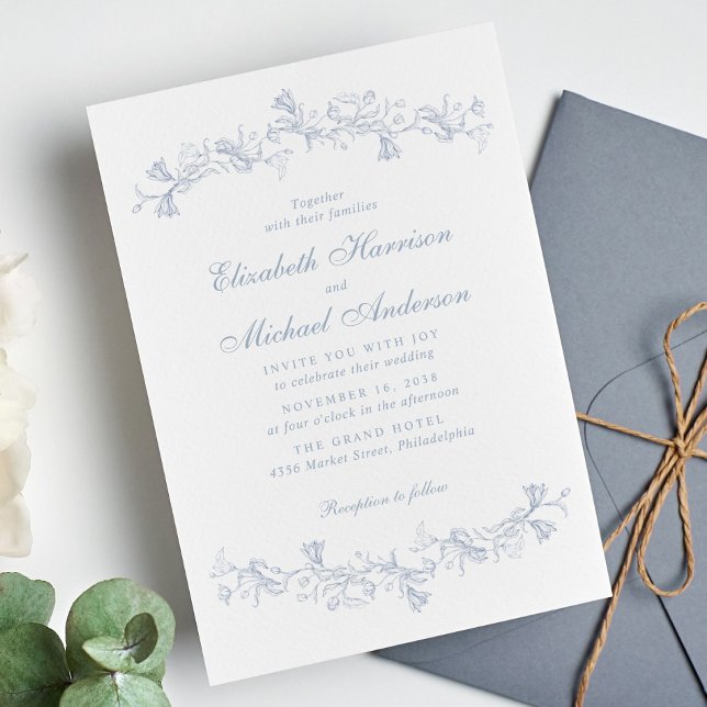 Elegant Dusty Blue Chinoiserie Watercolor Wedding Invitation (Creator Uploaded)