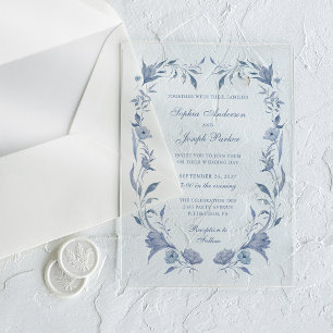 Elegant Dusty Blue Chinoiserie Wedding Acrylic Invitations