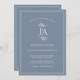 Elegant Dusty Blue Classic Initials Wedding Invitation