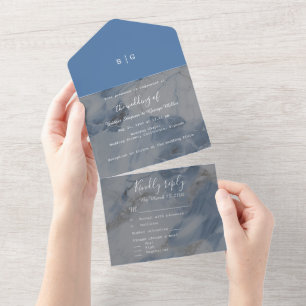 elegant dusty blue coastal ocean marble all in one invitation