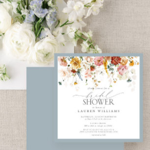 Elegant Dusty Blue Country Floral Bridal Shower In Invitation