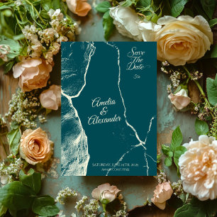 Elegant Dusty Blue & Cream Marble Save the Date  Invitation