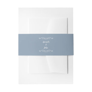 Elegant Dusty Blue Custom Calligraphy Wedding  Invitation Belly Band