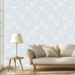 Elegant Dusty Blue Daisy Floral Aesthetic Design Wallpaper