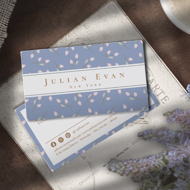 Elegant Dusty Blue Delicate Floral Business Card (Creator Uploaded)