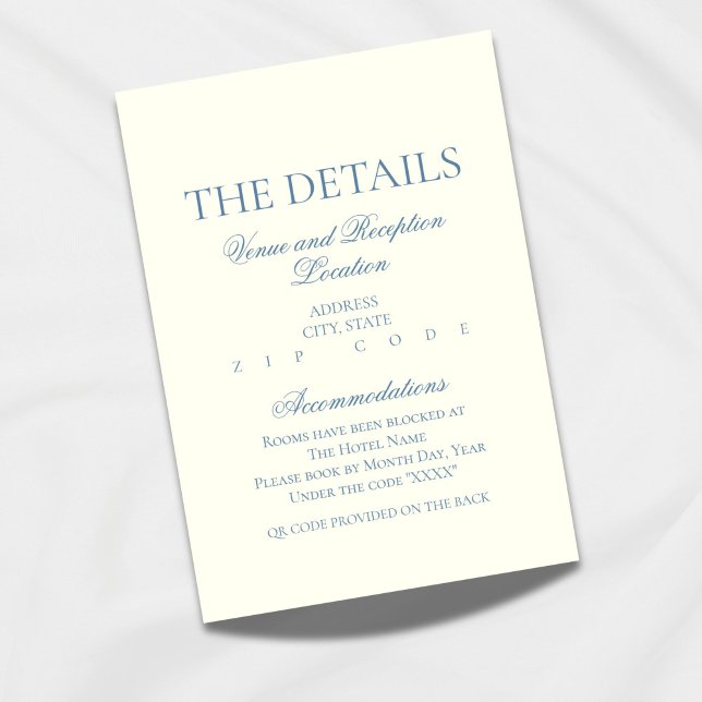 Elegant Dusty Blue Details Card – Classic Design (Add a touch of timeless elegance to your wedding stationery with this dusty blue details card!)