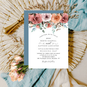 Elegant Dusty Blue Ethereal Floral Wedding Invitation