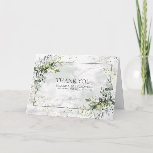 Elegant Dusty Blue Eucalyptus Greenery Marble Card (Front)