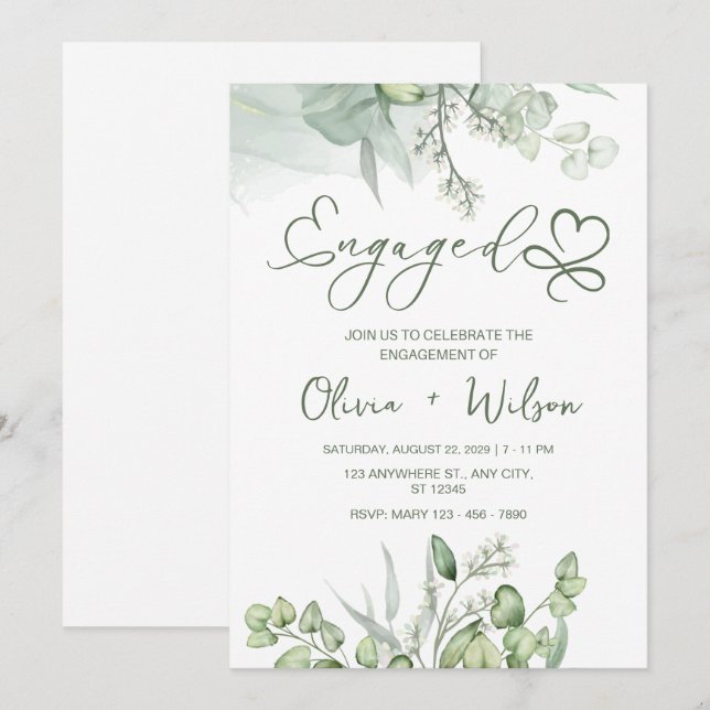 Elegant Dusty Blue Eucalyptus & Succulent Greenery Invitation (Front/Back)