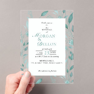 Elegant Dusty Blue Eucalyptus Teal Floral Wedding Acrylic Invitations