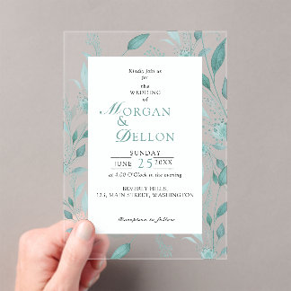 Elegant Dusty Blue Eucalyptus Teal Floral Wedding Acrylic Invitations