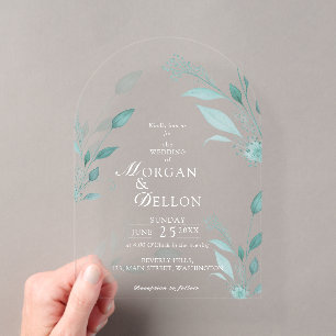 Elegant Dusty Blue Eucalyptus Teal Floral Wedding Acrylic Invitations