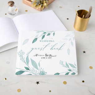 Elegant Dusty Blue Eucalyptus Teal Floral wedding Guest Book