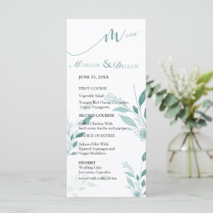Elegant Dusty Blue Eucalyptus Teal Floral Wedding  Menu