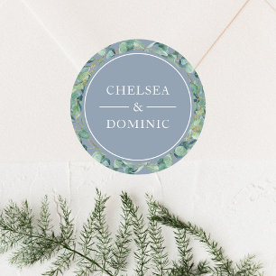 Elegant Dusty Blue Eucalyptus Wedding Label