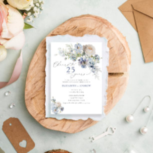Elegant Dusty Blue Floral 25th Wedding Anniversary Invitation