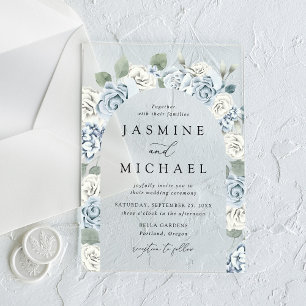 Elegant Dusty Blue Floral Arch Frame Wedding Acrylic Invitations