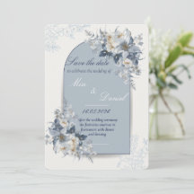 Elegant Dusty Blue Floral Arch Save the Date Card
