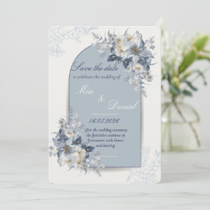 Elegant Dusty Blue Floral Arch Save the Date Card
