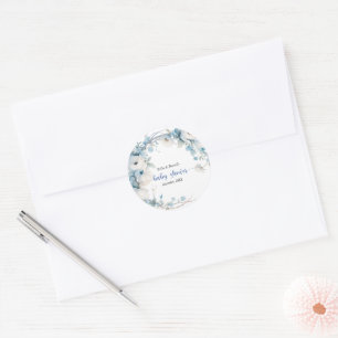 Elegant Dusty Blue Floral Baby Shower Classic Round Sticker