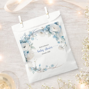 Elegant Dusty Blue Floral Baby Shower Favour Bags